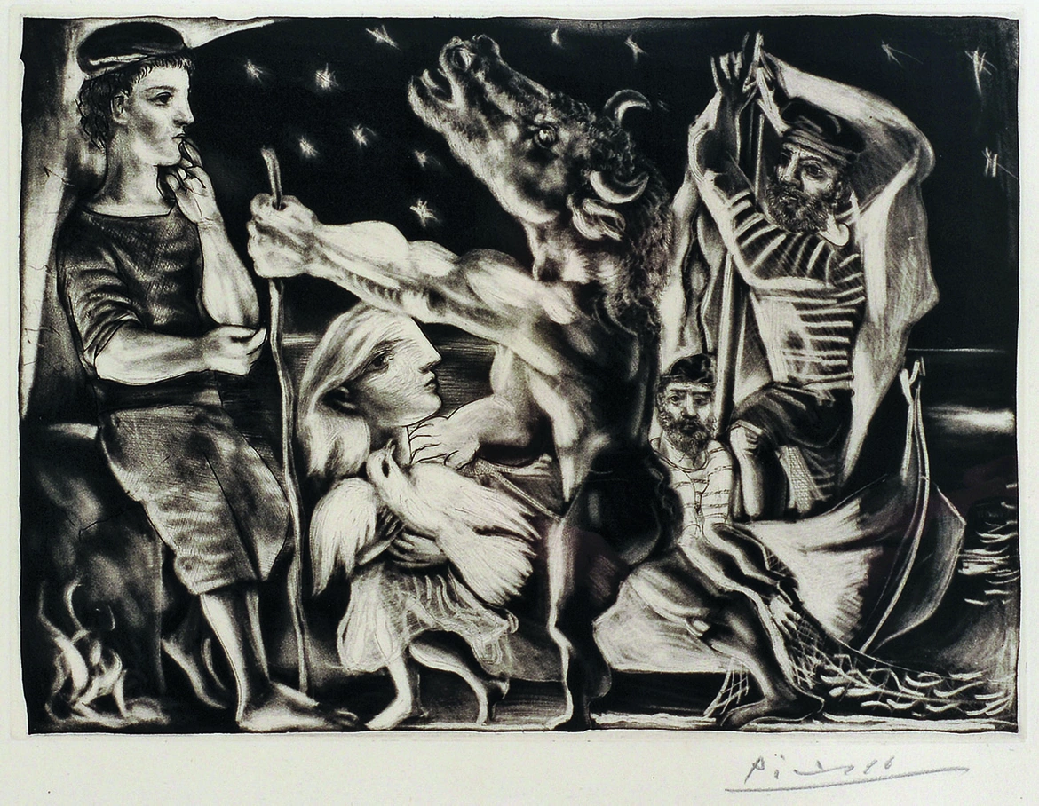 Pablo Picasso, Minotaure aveugle guidé par une fillette II, 1934 © Succession Picasso / VG Bild-Kunst, Bonn 2024