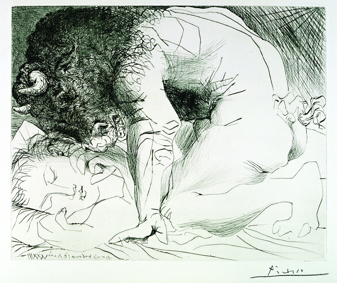 Pablo Picasso, Minotaure caressant du mufle la main d'une dormeuse, 1933 © Succession Picasso / VG Bild-Kunst, Bonn 2024